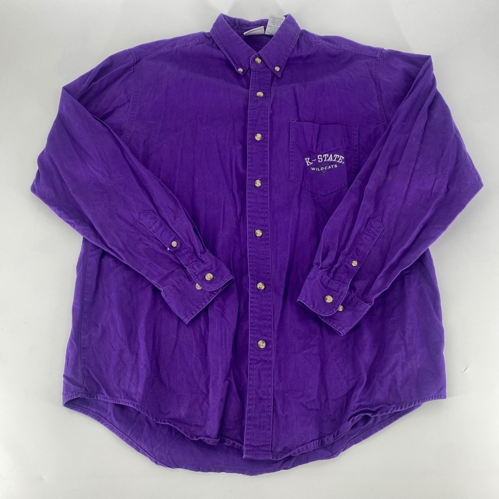 Vintage Red Oak Kansas State Wildcats Shirt Mens Large Purple Cotton Button Down